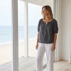 Elizabeth and James 100% Cotton Striped Lightweight Blouse - Charcoal - Large